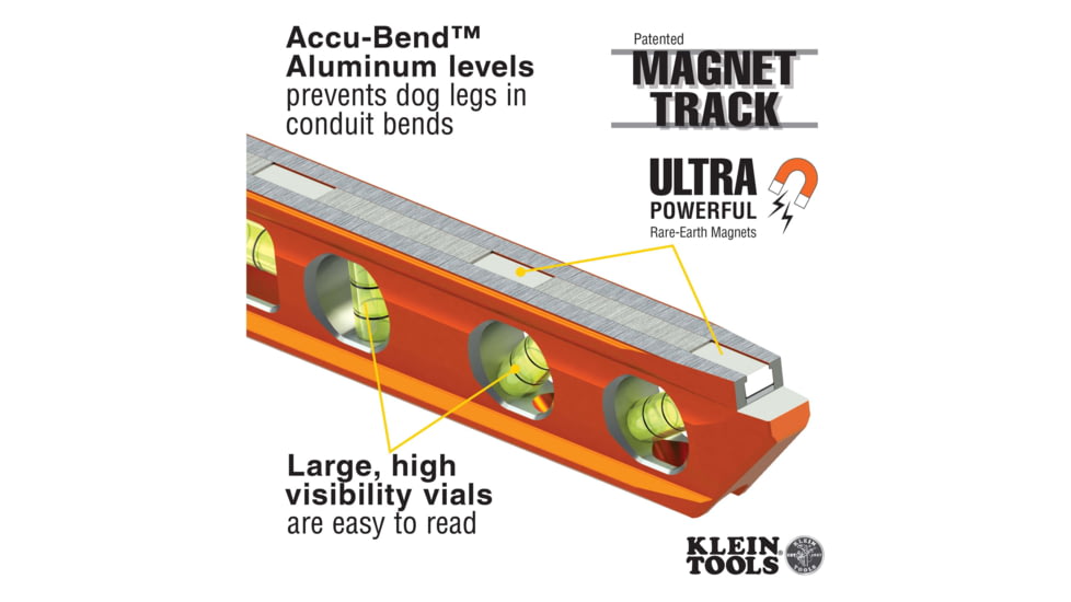 Klein Tools ACCU-BEND Level, 4 Vial, Orange, 935AB4V
