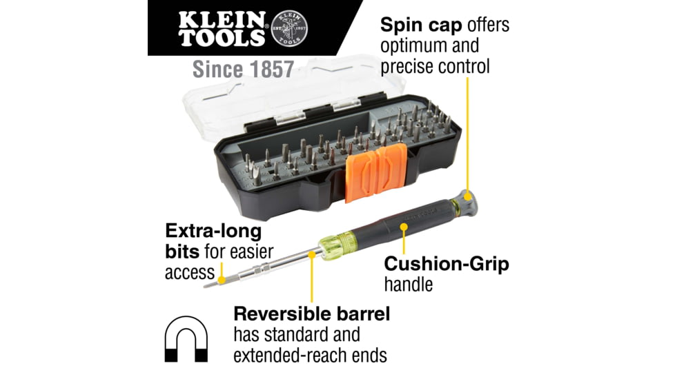 Klein Tools All in1 Precision Screwdriver Set with Case, Black/Yellow, 32717