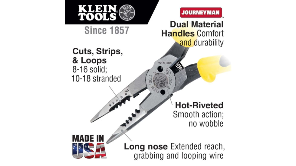 Klein Tools All-Purpose Needle Nose Pliers, Spring Loaded, Cuts, Strips, 8.5In, Yellow/Black, J206-8C
