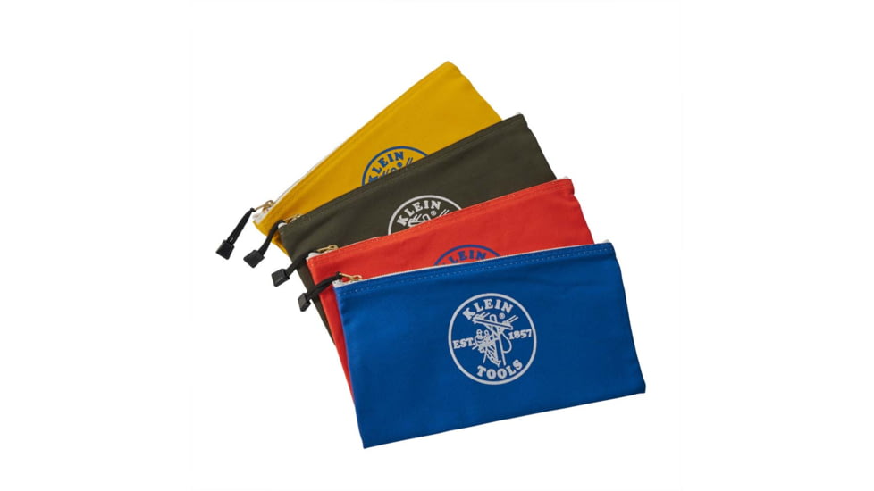 Klein Tools Canvas Tool Pouches Zipper Bags, 4-Pack, Olive, Orange, Blue, Yellow, 5140