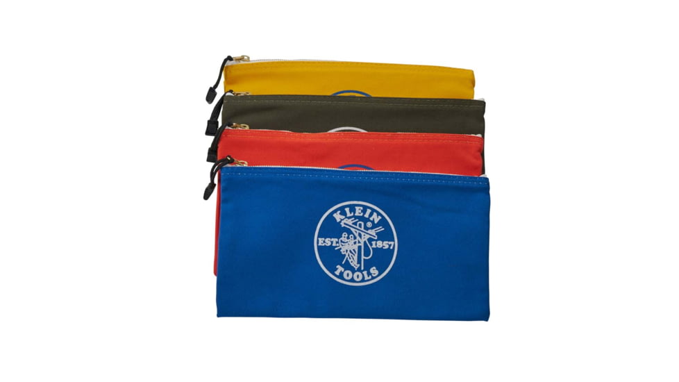 Klein Tools Canvas Tool Pouches Zipper Bags, 4-Pack, Olive, Orange, Blue, Yellow, 5140