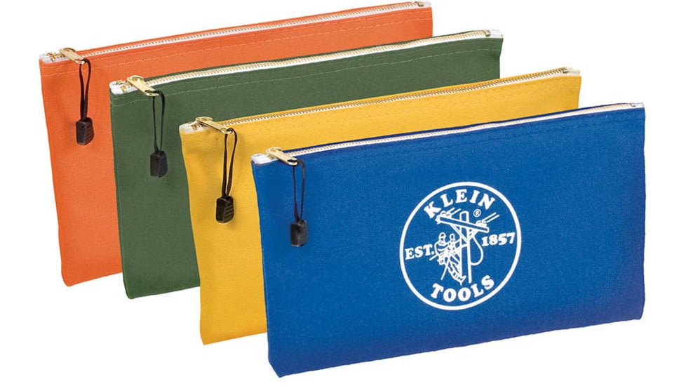 Klein Tools Canvas Tool Pouches Zipper Bags, 4-Pack, Olive, Orange, Blue, Yellow, 5140
