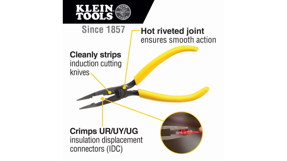 Klein Tools Connector Crimping Needle Nose Pliers, 7In, Yellow, VDV026-049