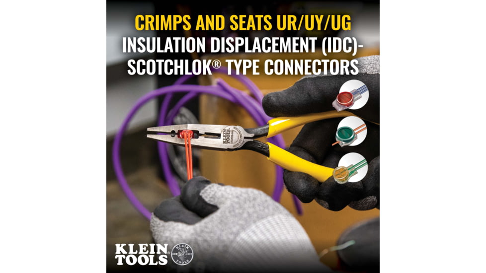 Klein Tools Connector Crimping Needle Nose Pliers, 7In, Yellow, VDV026-049