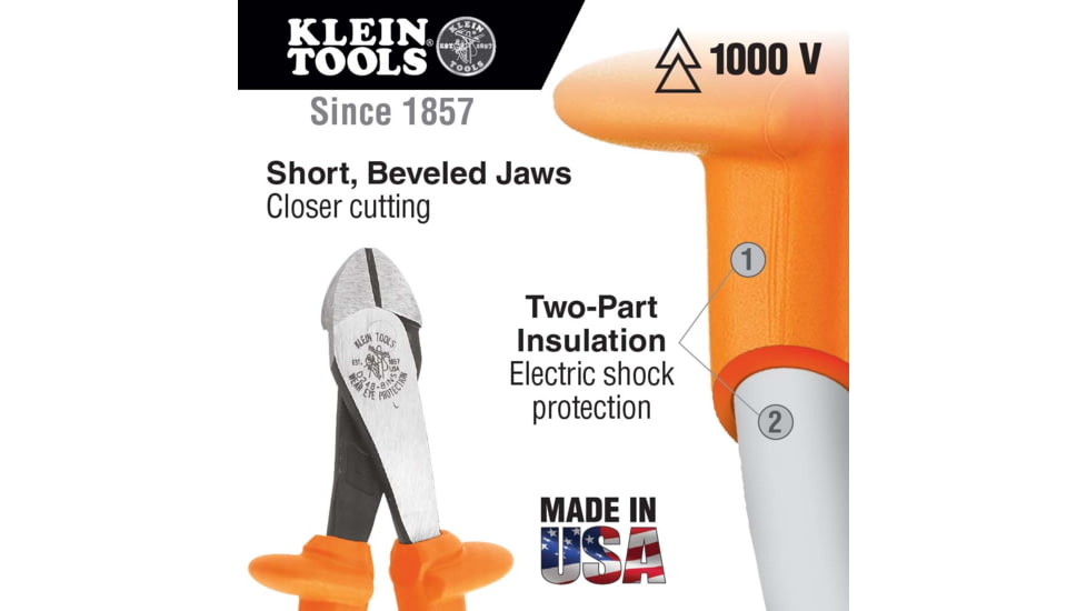 Klein Tools Diagonal Cutting Plier, High Leverage, 8In, Orange, D228-8-INS