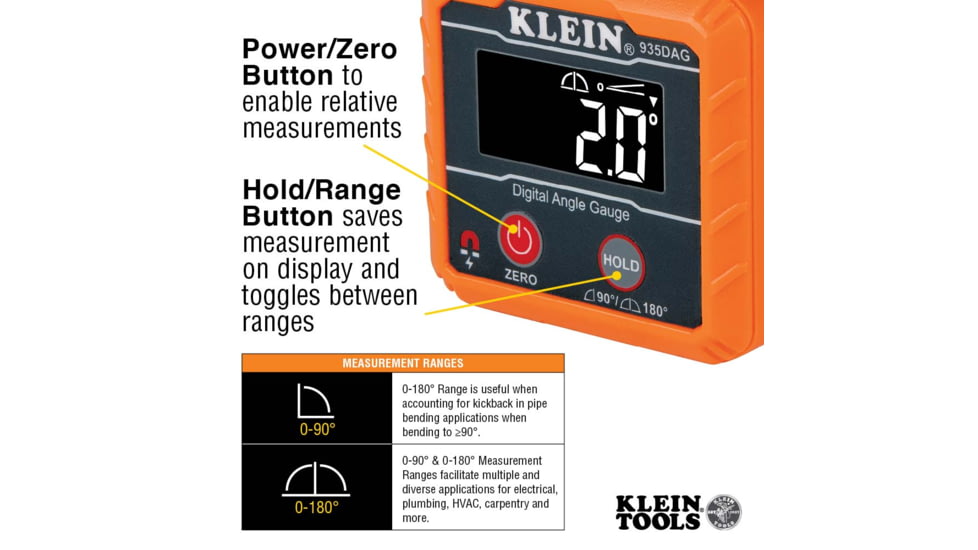 Klein Tools Digital Angle Gauge and Level, Orange, 935DAG