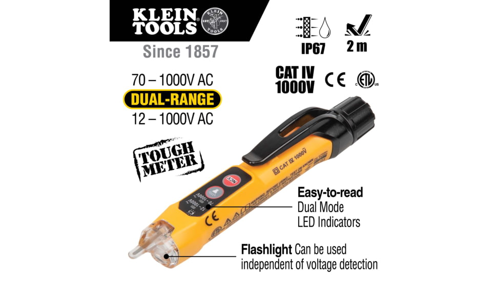 Klein Tools Dual Range Non Contact Voltage Tester, 12 - 1000V AC, Flashlight, NCVT3P