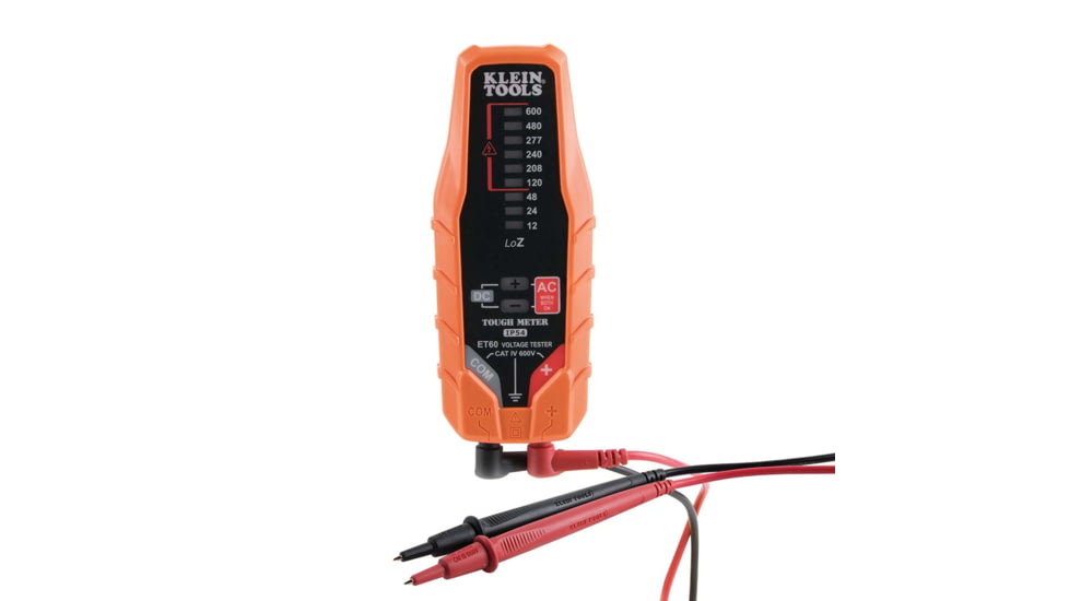 Klein Tools Electronic AC/ DC Voltage Tester, 12 - 600V, Orange/Black, ET60