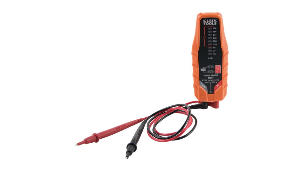 Klein Tools Electronic AC/ DC Voltage Tester, 12 - 600V, Orange/Black, ET60