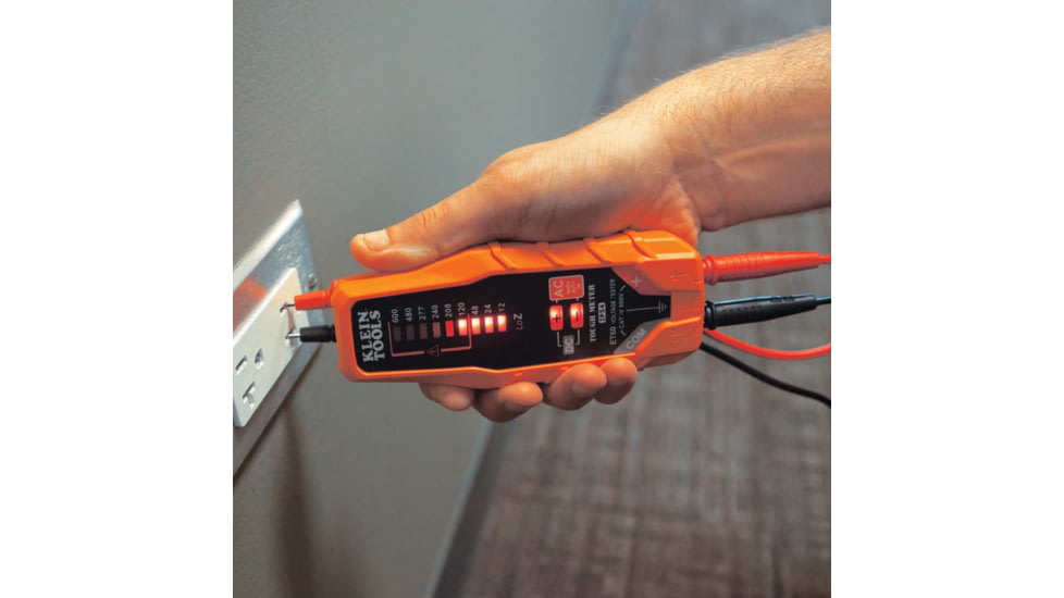 Klein Tools Electronic AC/ DC Voltage Tester, 12 - 600V, Orange/Black, ET60