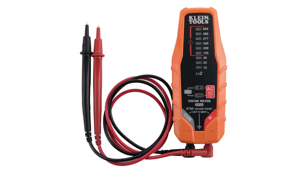 Klein Tools Electronic AC/ DC Voltage Tester, 12 - 600V, Orange/Black, ET60