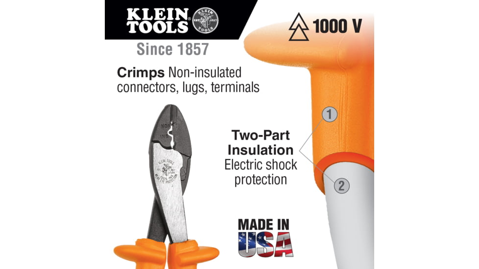 Klein Tools Insulated Crimping and Cutting Tool, Orange, 1005-INS