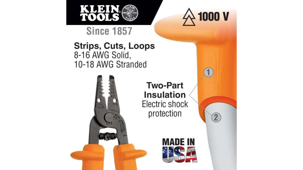 Klein Tools Insulated Wire Stripper and Cutter, Orange, 11045-INS