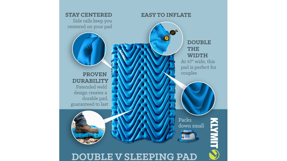 Klymit Double V Sleeping Pad, Blue, 06DVBL02E