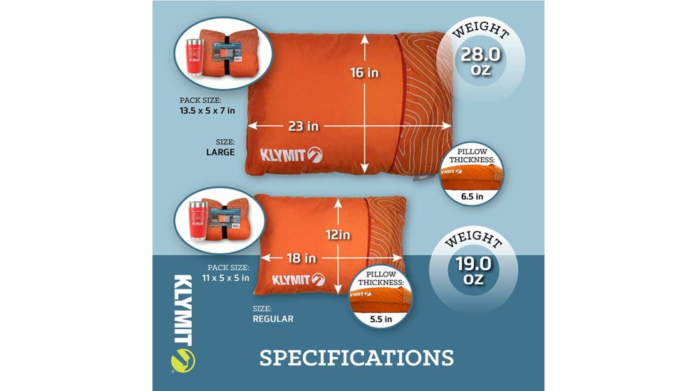 Klymit Drift Car Camp Pillow, Orange, Regular, 12DROR01C