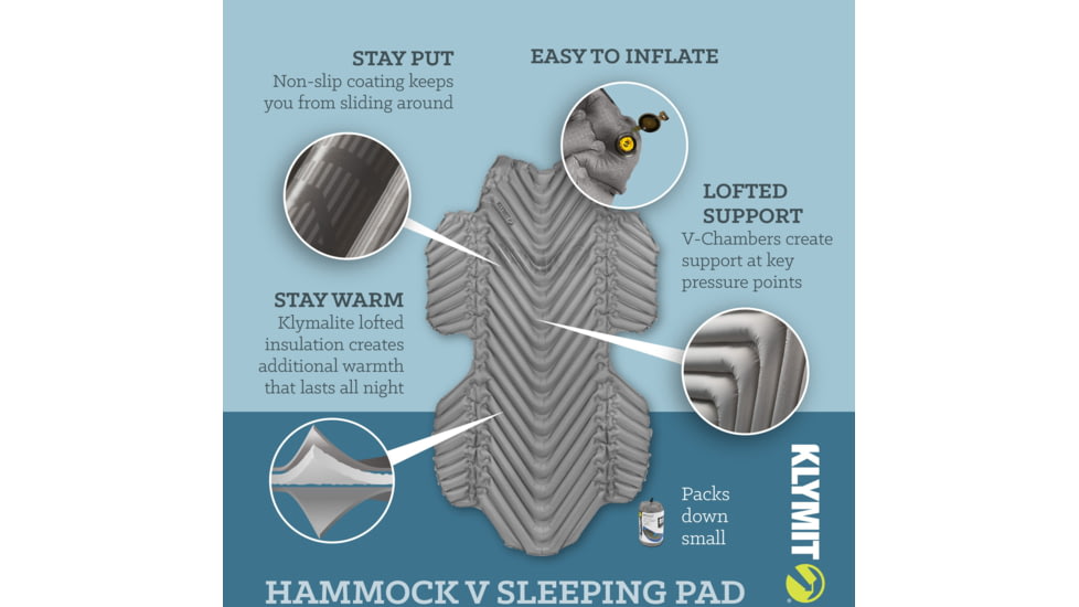 Klymit Hammock V Sleeping Pad, Grey, Large, 06HVGY02D