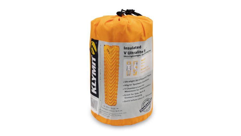 Klymit Insulated Static V Ultralite Sleeping Pad, Orange, Regular, 06IUOR01C