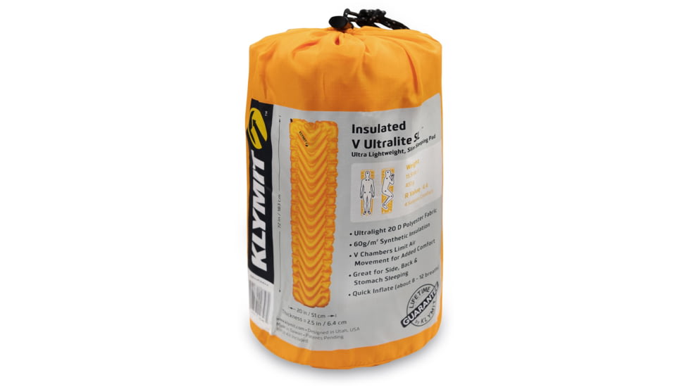 Klymit Insulated Static V Ultralite Sleeping Pad, Orange, Regular, 06IUOR02C