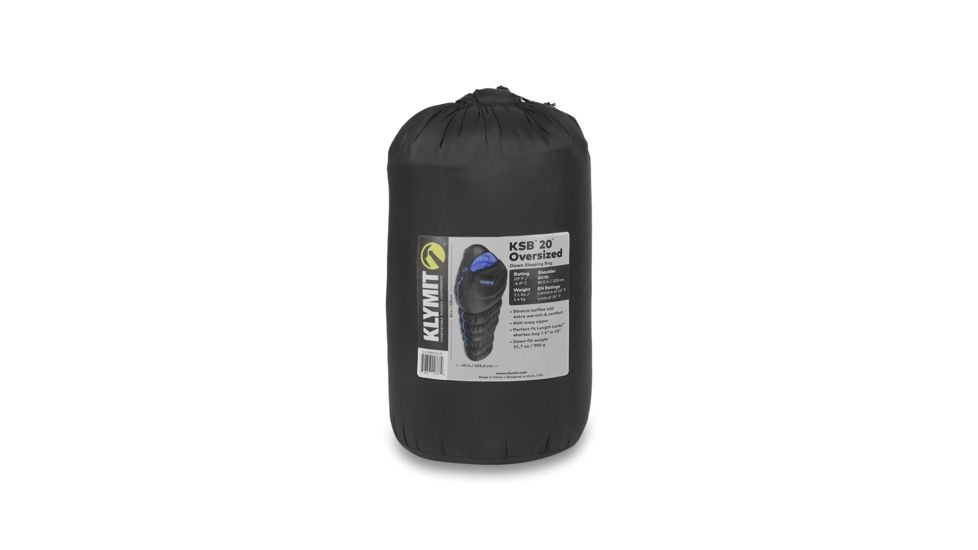 Klymit KSB 20 Degree Oversized Down Sleeping Bag, Black, Large 13KBBK01D