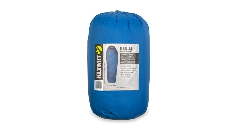 Klymit KSB 35 Degree Down Sleeping Bag, Blue, Regular 13KSBL35C