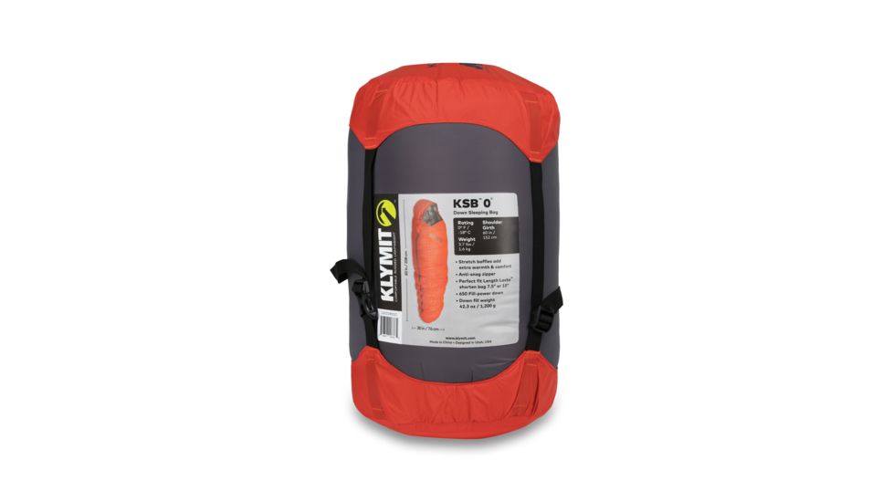 Klymit KSB 0 Degree Down Sleeping Bag, Orange, Regular, 13KZOR01C