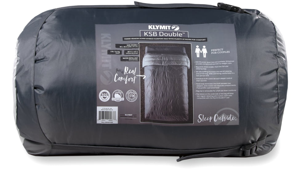 Klymit KSB Double Sleeping Bag, Grey / Light Grey, Double, 13DHGY30E