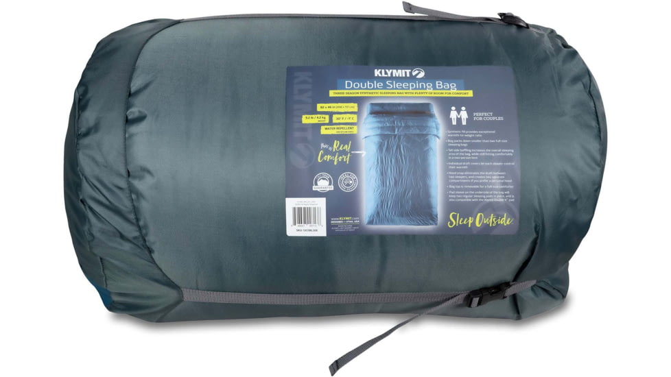 Klymit KSB Double Synthetic Sleeping Bag, 30 Degrees, Blue, 13CDBL30E
