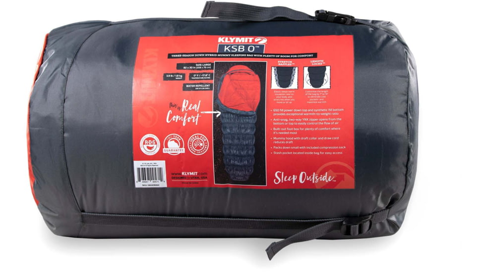 Klymit KSB Synthetic Sleeping Bag, 0 Degrees, Black, 13CCBK00C