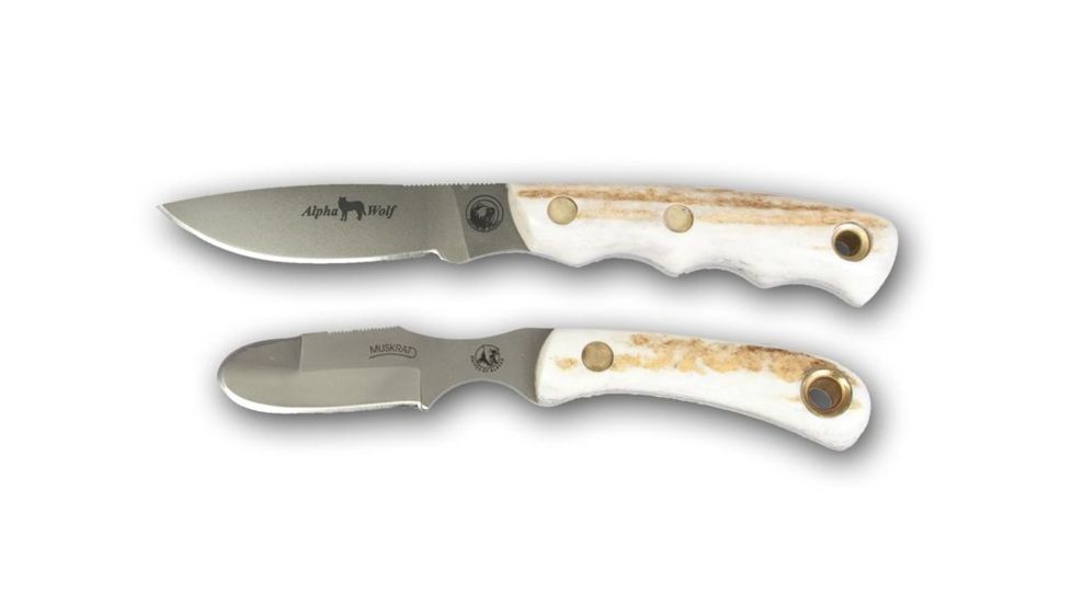 Knives of Alaska Alpha Wolf D2, Muskrat Combo Stag Handle Knives, Natural 00363FG