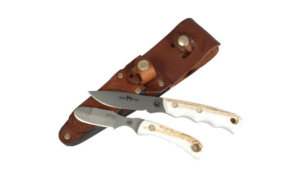 Knives of Alaska Alpha Wolf D2, Muskrat Combo Stag Handle Knives, Natural 00363FG