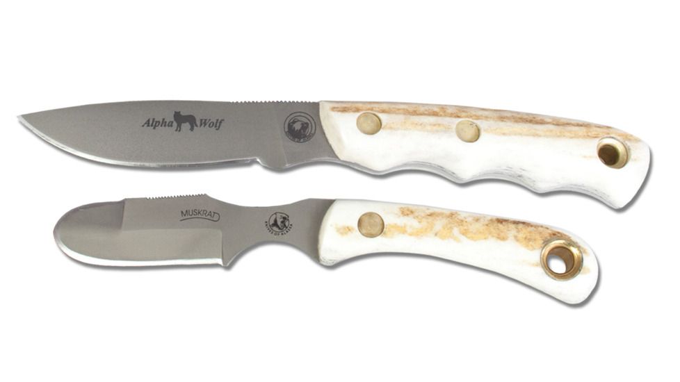 Knives of Alaska Alpha Wolf D2, Muskrat Combo Stag Handle Knives, Natural, 00363FG