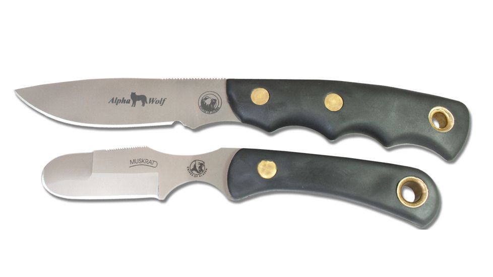 Knives of Alaska Alpha Wolf D2, Muskrat Combo Stag Handle Knives, Black, 00362FG