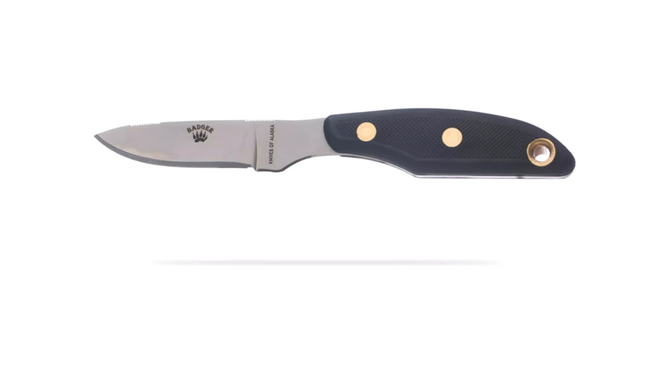 Knives of Alaska Badger Fixed Blade Knife, 2.64in, D2 Tool Steel, Drop Point Blade, Santoprene, Black Handle, 00040FG