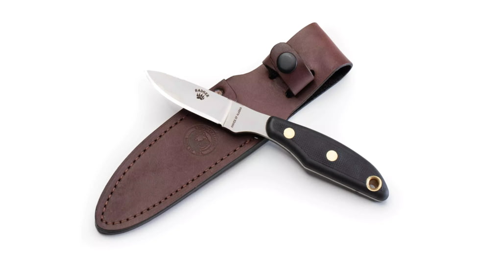 Knives of Alaska Badger Fixed Blade Knife, 2.64in, D2 Tool Steel, Drop Point Blade, Santoprene, Black Handle, 00040FG