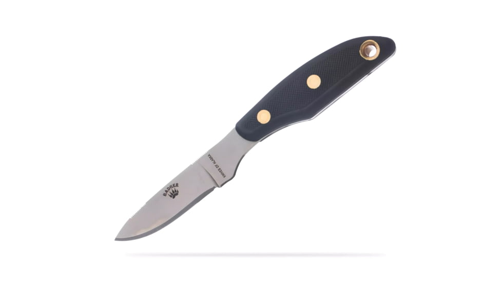 Knives of Alaska Badger Fixed Blade Knife, 2.64in, D2 Tool Steel, Drop Point Blade, Santoprene, Black Handle, 00040FG