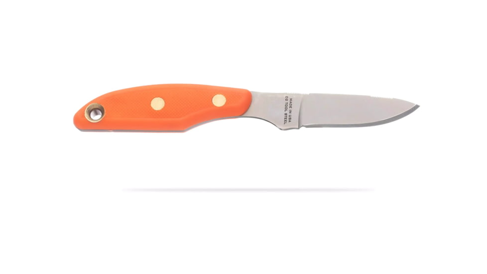 Knives of Alaska Badger Fixed Blade Knife, 2.64in, D2 Tool Steel, Drop Point Blade, Santoprene, Orange Handle, 00041FG