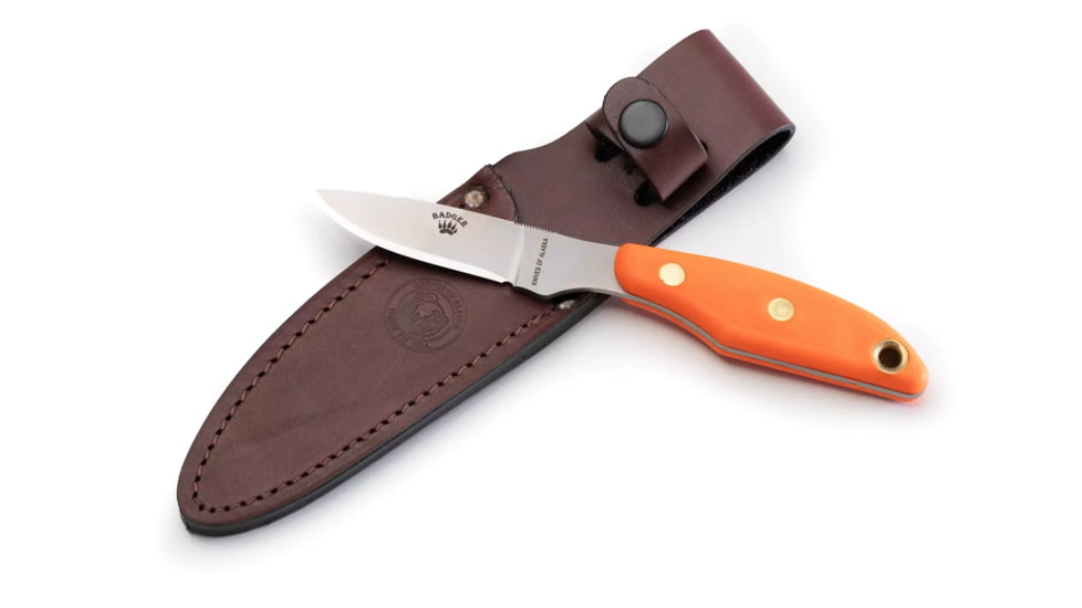 Knives of Alaska Badger Fixed Blade Knife, 2.64in, D2 Tool Steel, Drop Point Blade, Santoprene, Orange Handle, 00041FG