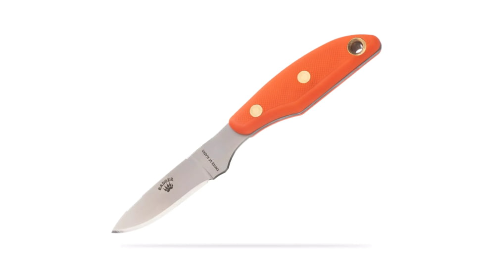 Knives of Alaska Badger Fixed Blade Knife, 2.64in, D2 Tool Steel, Drop Point Blade, Santoprene, Orange Handle, 00041FG