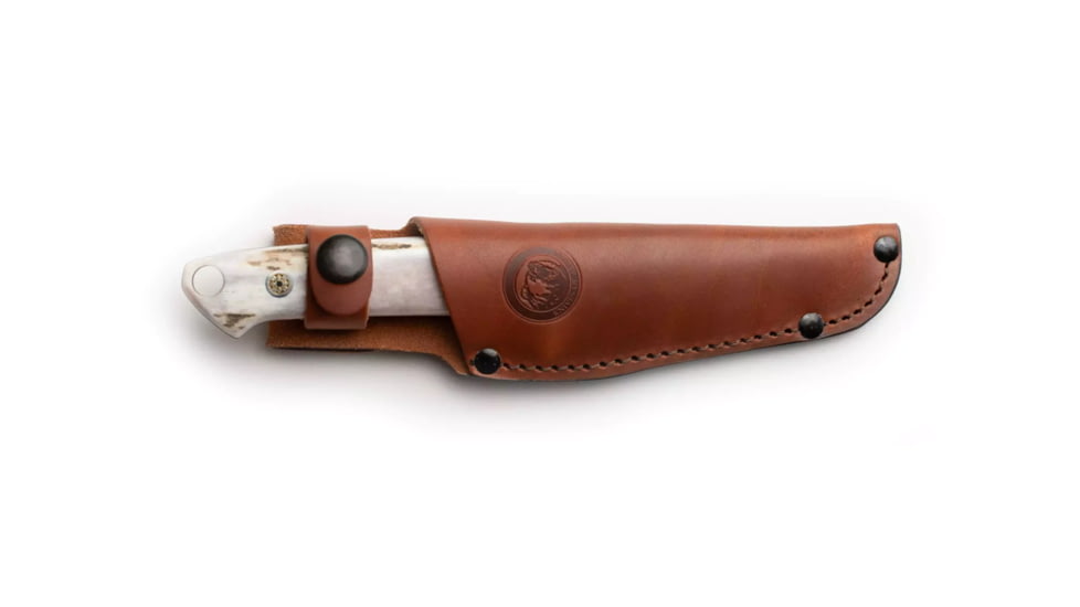 Knives of Alaska Legacy Fixed Blade Knife, 3.25in, CPM-S30V Stainless Steel, Drop Point Blade, Stag, Brown And White Sculpted Bone Handle, 00961FG