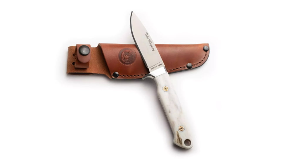 Knives of Alaska Legacy Fixed Blade Knife, 3.25in, CPM-S30V Stainless Steel, Drop Point Blade, Stag, Brown And White Sculpted Bone Handle, 00961FG