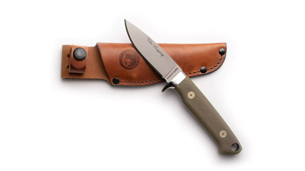 Knives of Alaska Legacy Fixed Blade Knife, 3.25in, Magnacut Stainless Steel, Drop Point Blade, OD G10, Olive Drab Green, 00966FG