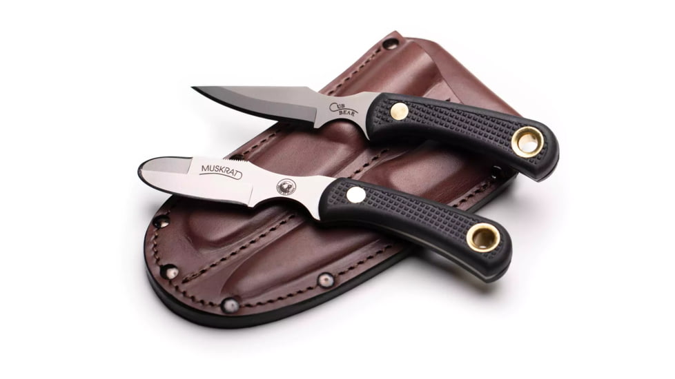 Knives of Alaska Muskrat/Cub Bear Combo Fixed Blade Knives, 2.25in/2.75in, Magnacut Stainless Steel, Round Tip/Caping Blade, Suregrip, Black, 00105FG