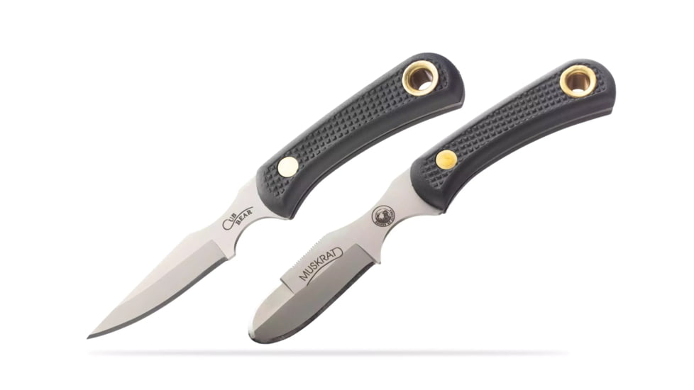 Knives of Alaska Muskrat/Cub Bear Combo Fixed Blade Knives, 2.25in/2.75in, Magnacut Stainless Steel, Round Tip/Caping Blade, Suregrip, Black, 00105FG