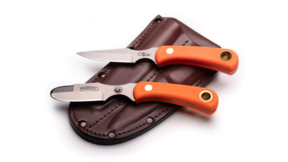 Knives of Alaska Muskrat/Cub Bear Combo Fixed Blade Knives, 2.25in/2.75in, Magnacut Stainless Steel, Round Tip/Caping Blade, Suregrip, Orange, 00106FG