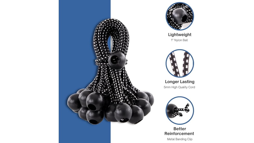 Kotap Black Ball Bungee, 6in, Black, 25Pk, BB-6B