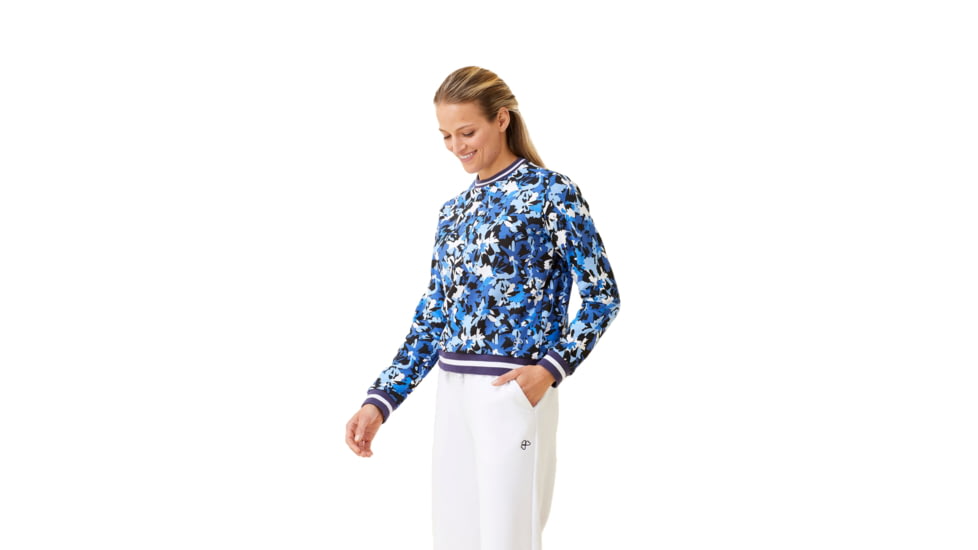 Krimson Klover Holly Crewneck Sweaters - Womens, Floral S. Blue, Large, S23155P-658-L