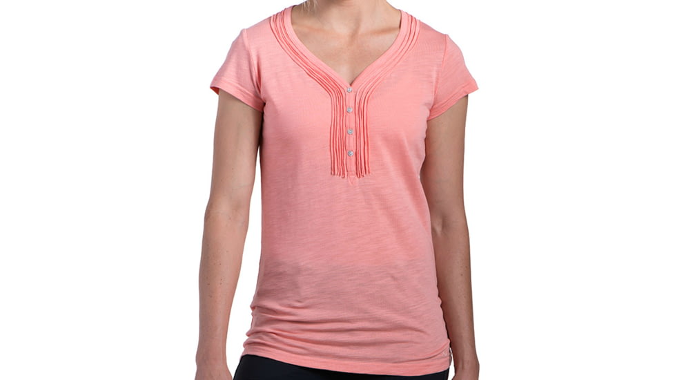 Vega Henley Short Sleeve Shirt - Womens-Peach-Large