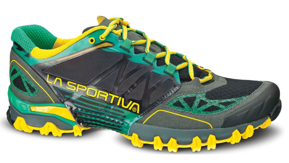 La Sportiva Bushido Trail Running Shoe - Mens-Grey/Green-Medium-42.5
