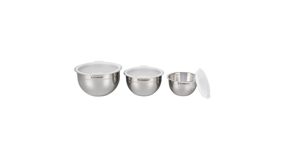 Le Creuset Nested Mixing Bowls w/ Nonslip Silicone Base &amp; Plastic Air Tight Lids, Steel, ST00007000001005