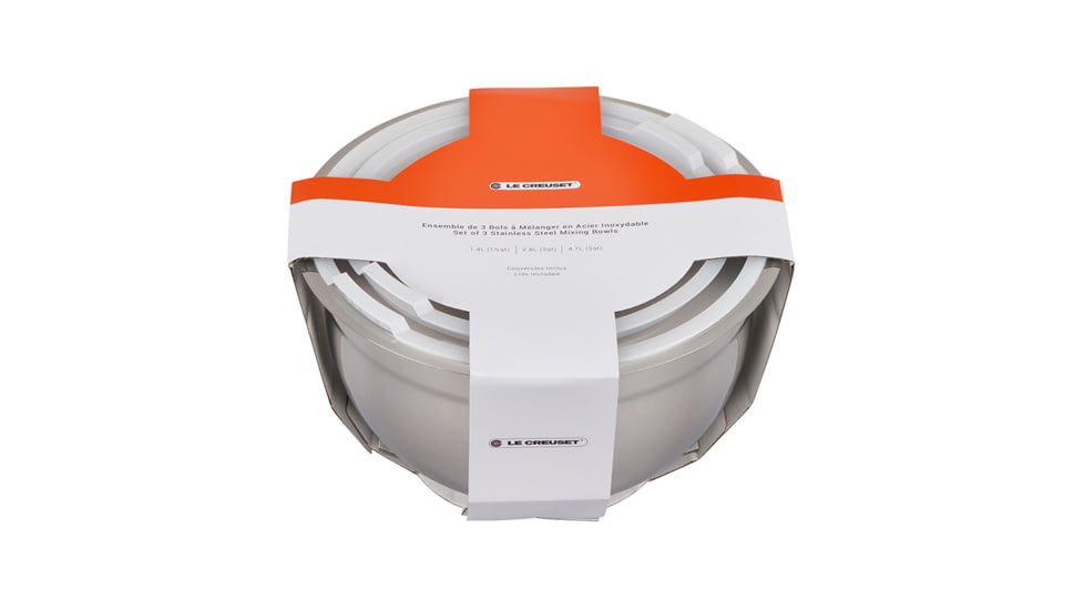 Le Creuset Nested Mixing Bowls w/ Nonslip Silicone Base &amp; Plastic Air Tight Lids, Steel, ST00007000001005
